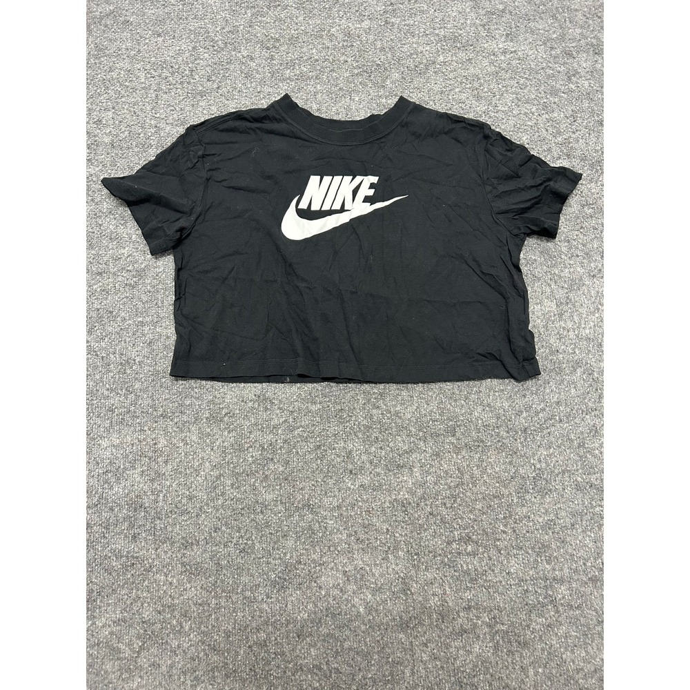 Nike Crop Top Womens Size L Black Loose Fit Short Sleeve Swoosh Logo T-Shirt